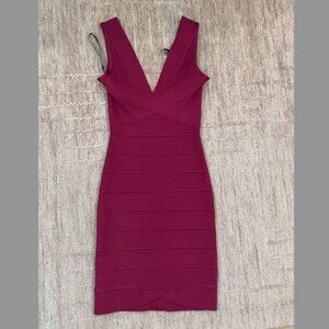 HERVÉ LÉGER Bandage Mini Dress in Dark Red/ Burgundy